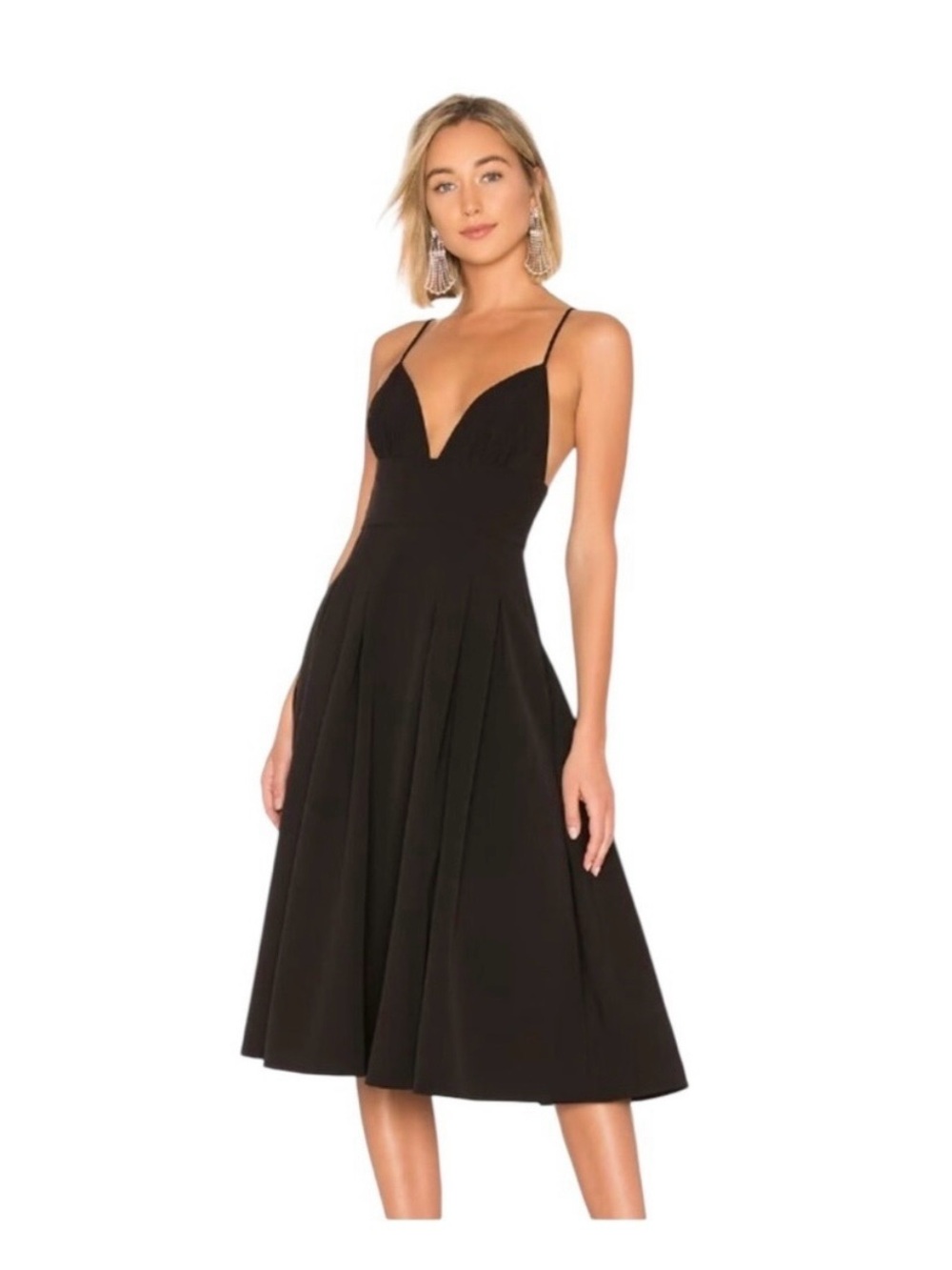 NBD Black Plunge Midi Dress. NWT